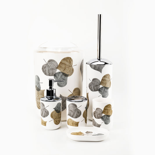 6 Pieces Bathroom Accessories- Bathroom Bin And Toilet Brush Set- Durable Toothbrush Holder Cup- Soap Dispenser With Pump- Soap Dish Holder- Modern Trash Can