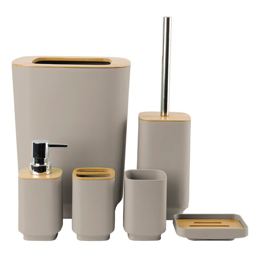 6 Pieces Bathroom Accessories- Bathroom Bin And Toilet Brush Set- Durable Toothbrush Holder Cup- Soap Dispenser With Pump- Soap Dish Holder- Modern Trash Can