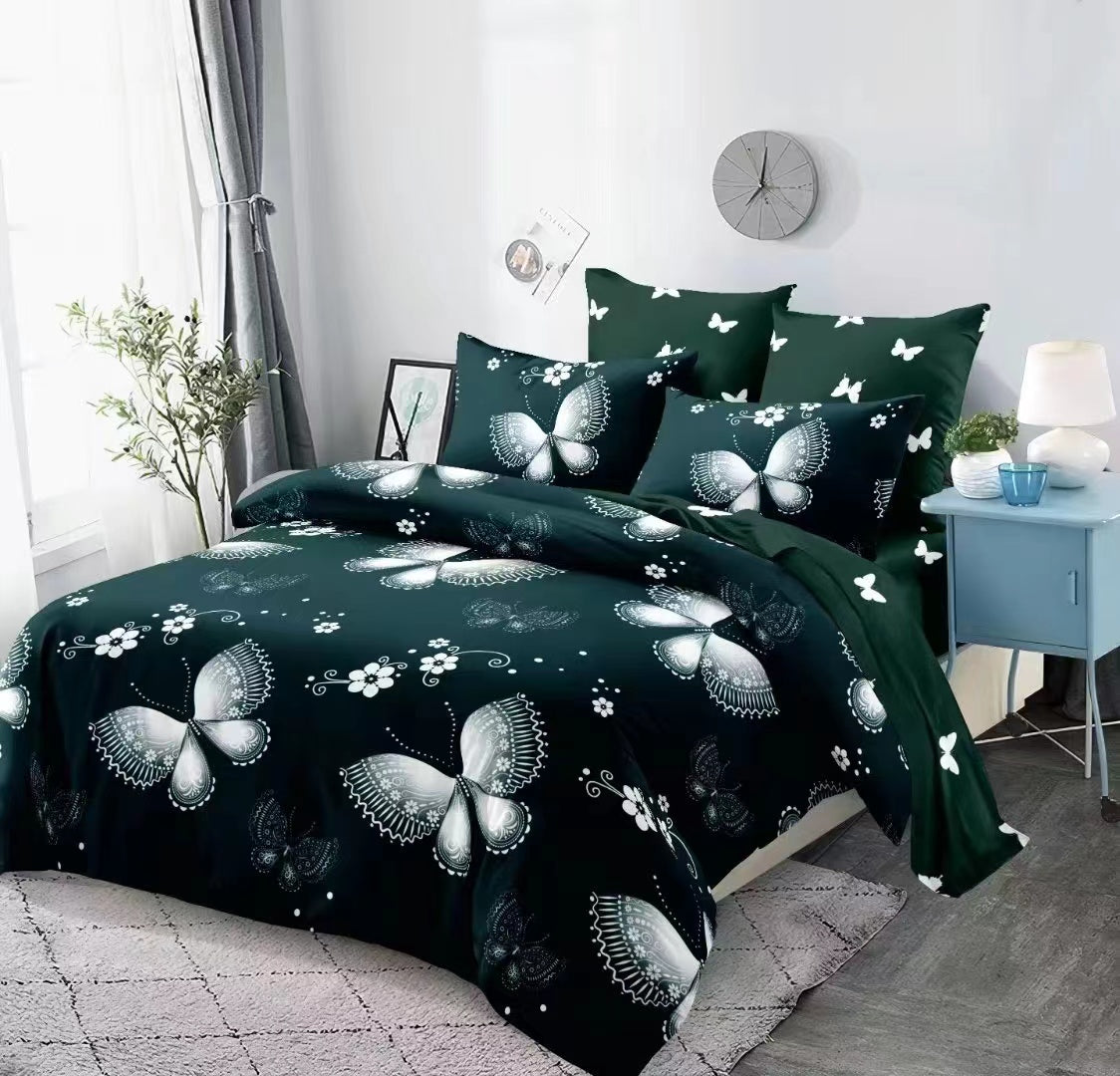 4 Piece (Super King)  Bedding Set 3D Design Duvet Cover Set Microfibre Printed Bedding Set with Pillow Cases and Extra Fitted Sheet Hypoallergenic