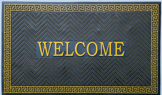 Golden&Black Welcome 73cm x 43cm Heavy Duty Rubber Dirt Trapper Door Mat - Outdoor Non-Slip