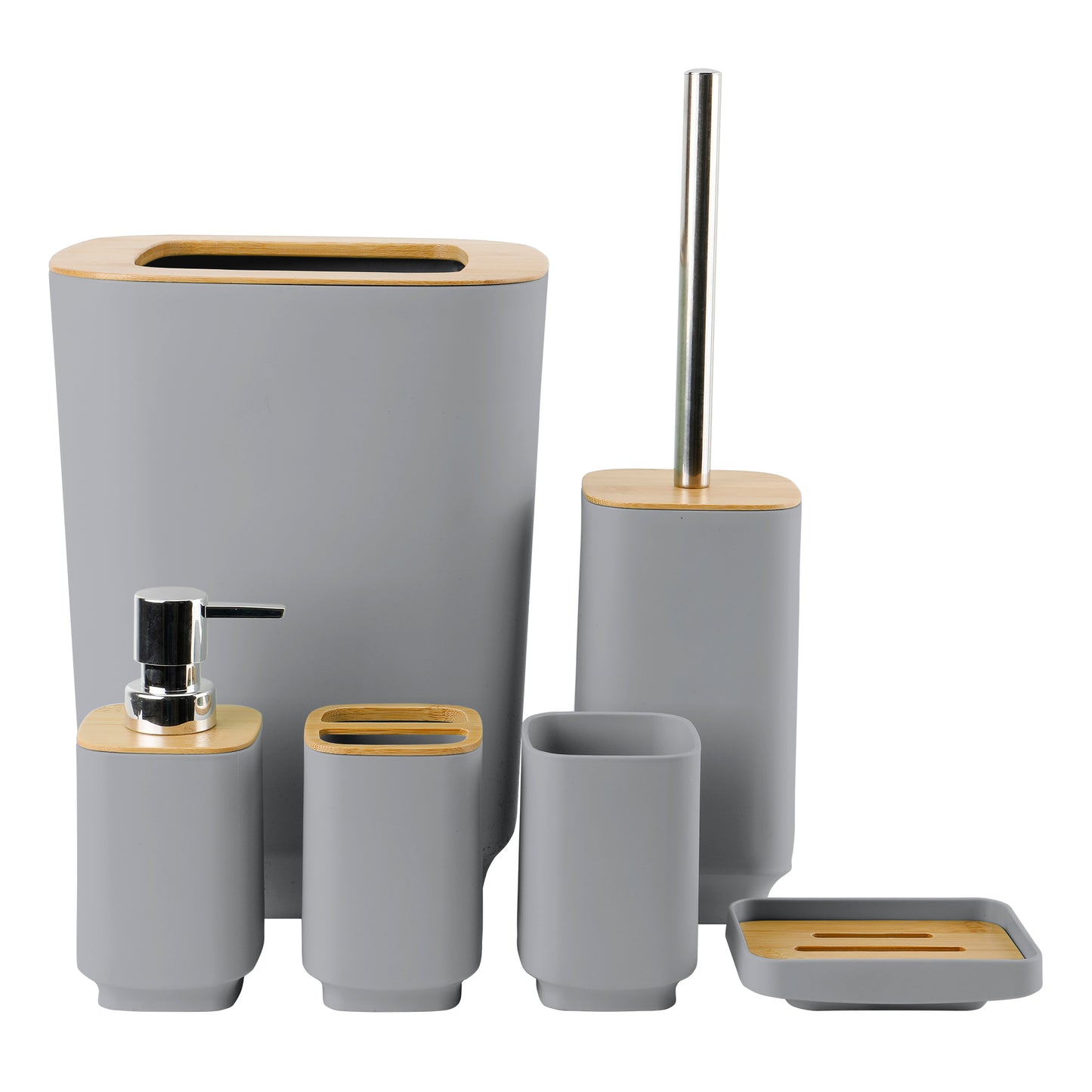 6 Pieces Bathroom Accessories- Bathroom Bin And Toilet Brush Set- Durable Toothbrush Holder Cup- Soap Dispenser With Pump- Soap Dish Holder- Modern Trash Can