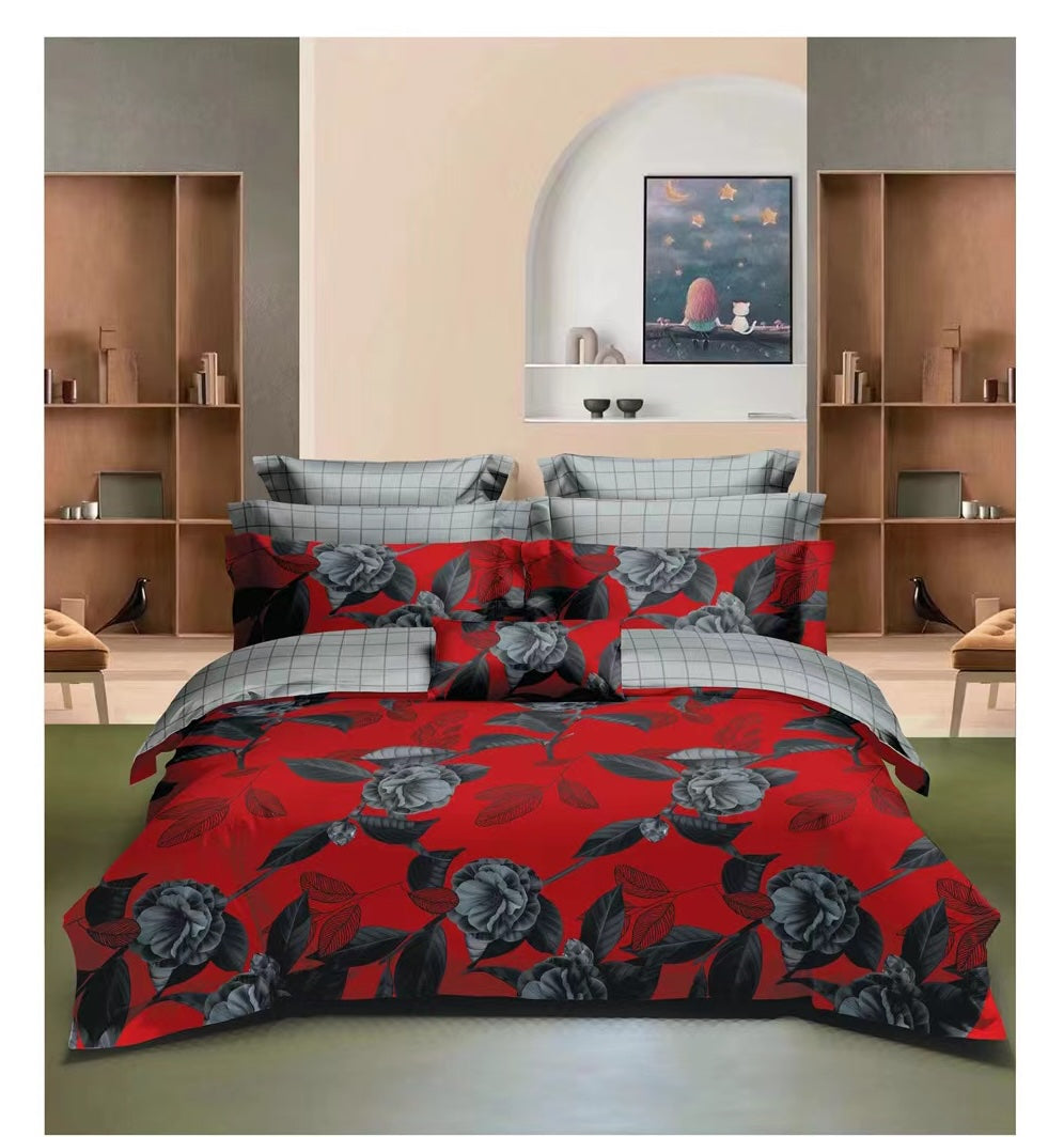 4 Piece  (Double)  Bedding Set 3D Design Duvet Cover Set Microfibre Printed Bedding Set with Pillow Cases and Extra Fitted Sheet Hypoallergenic