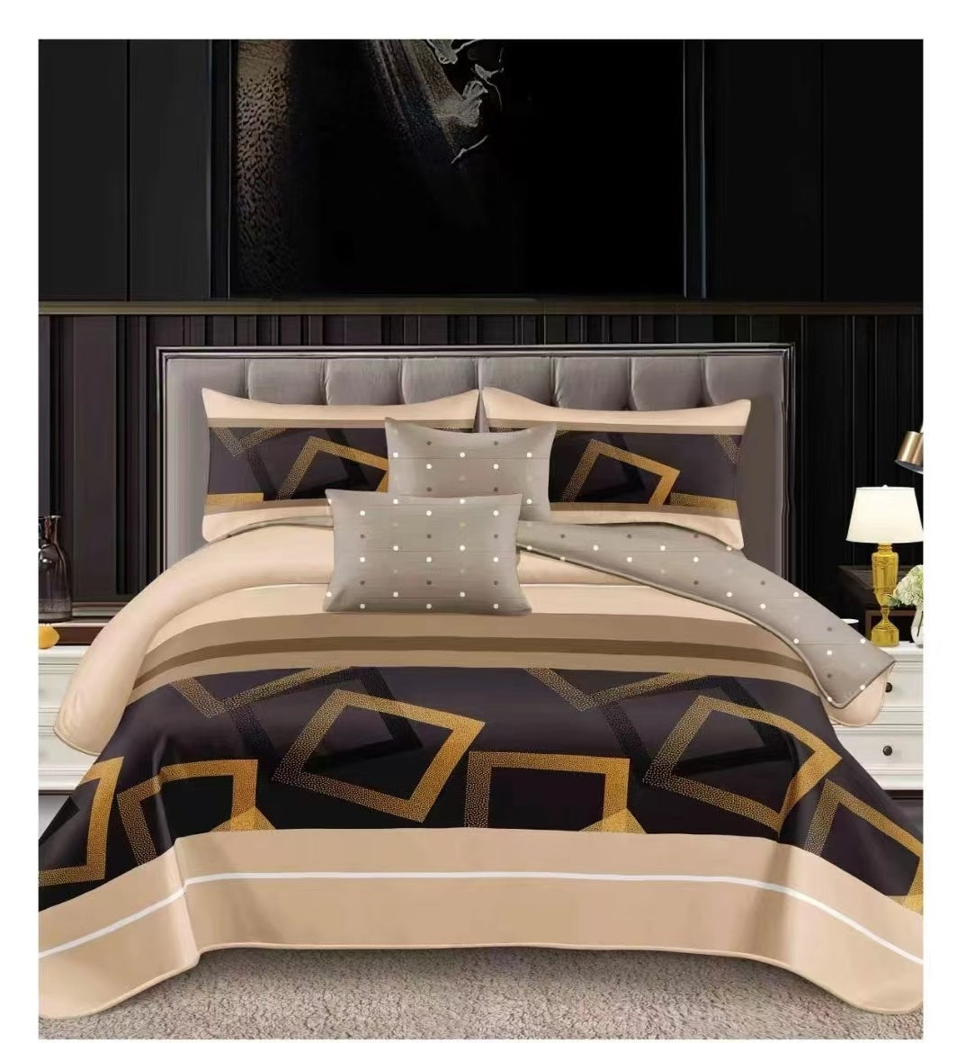 4 Piece (Super King)  Bedding Set 3D Design Duvet Cover Set Microfiber Printed Bedding Set with Pillow Cases and Extra Fitted Sheet Hypoallergenic