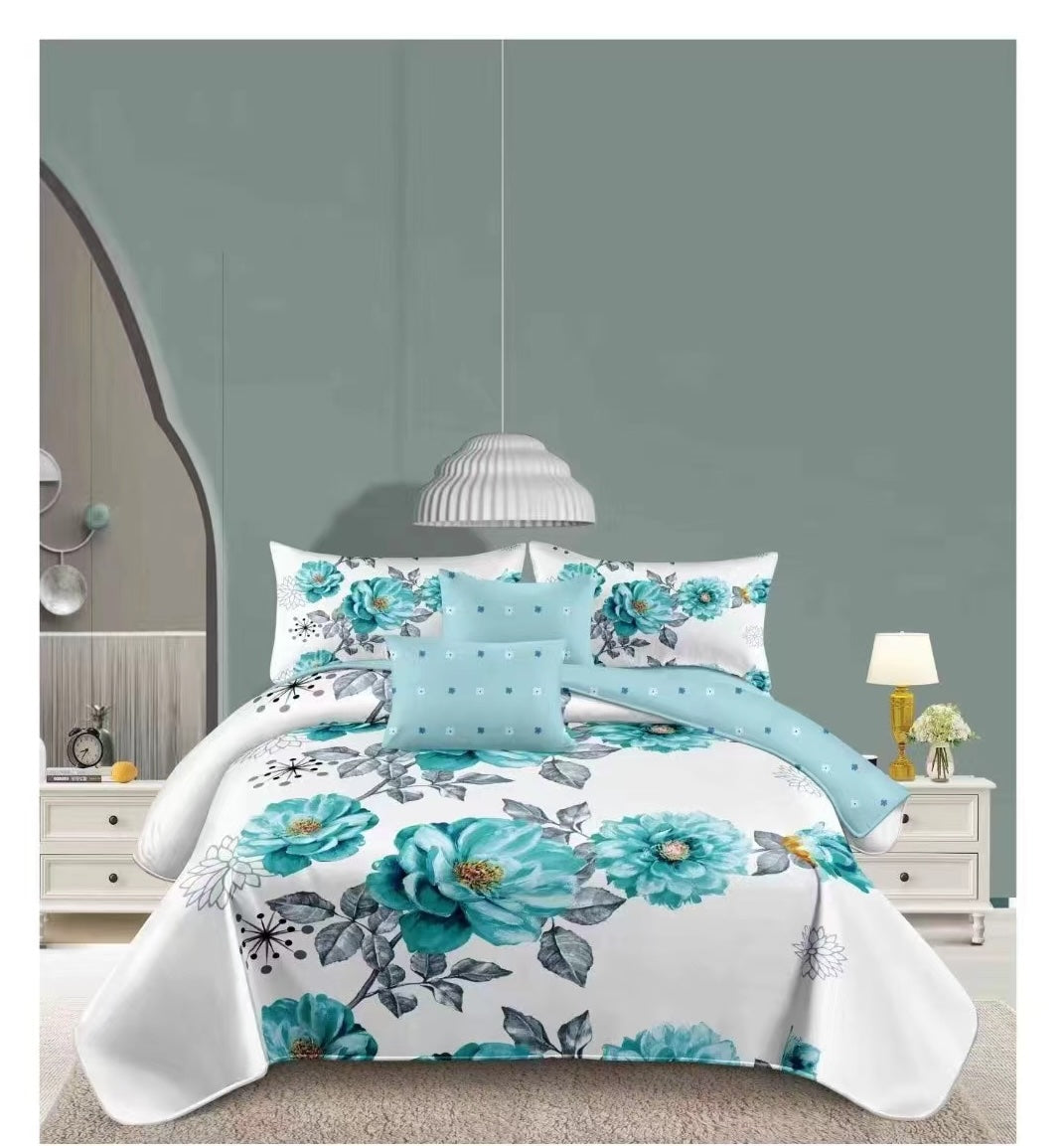 4 Piece (Super King)  Bedding Set 3D Design Duvet Cover Set Microfiber Printed Bedding Set with Pillow Cases and Extra Fitted Sheet Hypoallergenic