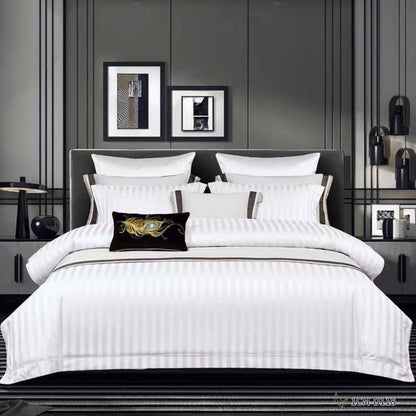 Satin Stripe Bed Duvet Cover Included Fitted Sheet (Duble) (King) (Super King)