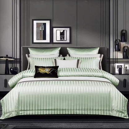 Satin Stripe Bed Duvet Cover Included Fitted Sheet (Duble) (King) (Super King)