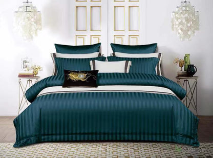 Satin Stripe Bed Duvet Cover Included Fitted Sheet (Duble) (King) (Super King)