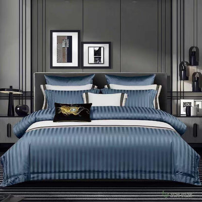 Satin Stripe Bed Duvet Cover Included Fitted Sheet (Duble) (King) (Super King)