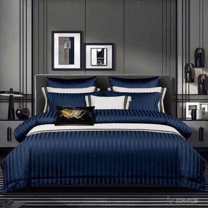 Satin Stripe Bed Duvet Cover Included Fitted Sheet (Duble) (King) (Super King)
