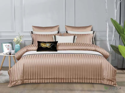 Satin Stripe Bed Duvet Cover Included Fitted Sheet (Duble) (King) (Super King)