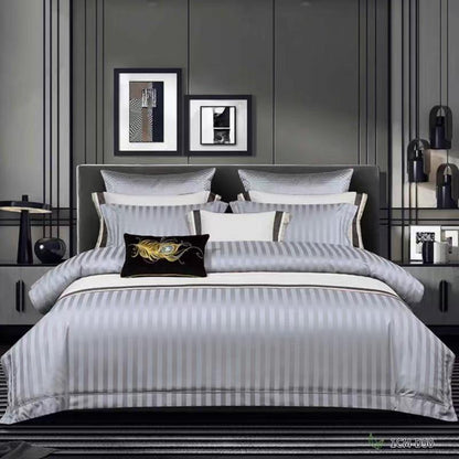 Satin Stripe Bed Duvet Cover Included Fitted Sheet (Duble) (King) (Super King)