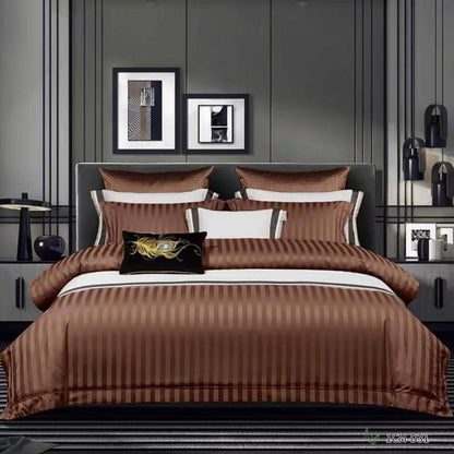 Satin Stripe Bed Duvet Cover Included Fitted Sheet (Duble) (King) (Super King)