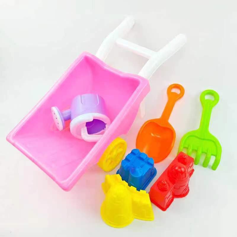 Beach Toy Set Wheelbarrow ,Wheelbarrow  Beach Toy, Beach Sand Toy with Reusable Mesh Bag, Sand Water Wheel,  Molds, , Beach Shovels Rakes Tool Kit, Beach Toys for Water Play