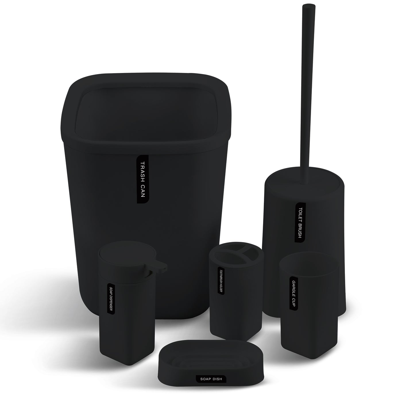 6 Pieces Bathroom Accessories- Bathroom Bin And Toilet Brush Set- Durable Toothbrush Holder Cup- Soap Dispenser With Pump- Soap Dish Holder- Modern Trash Can