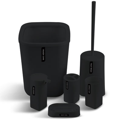 6 Pieces Bathroom Accessories- Bathroom Bin And Toilet Brush Set- Durable Toothbrush Holder Cup- Soap Dispenser With Pump- Soap Dish Holder- Modern Trash Can