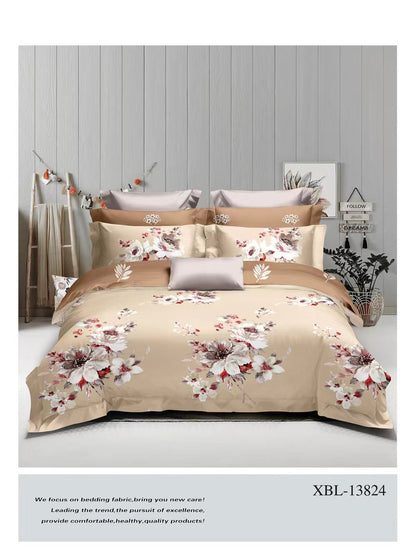 4 Piece (King)  Bedding Set 3D Design Duvet Cover Set Microfibre Printed Bedding Set with Pillow Cases and Extra Fitted Sheet Hypoallergenic