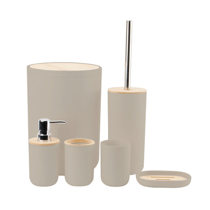 6 Pieces Bathroom Accessories- Bathroom Bin And Toilet Brush Set- Durable Toothbrush Holder Cup- Soap Dispenser With Pump- Soap Dish Holder- Modern Trash Can