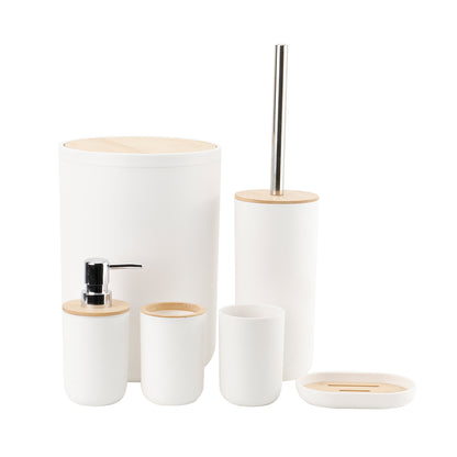 6 Pieces Bathroom Accessories- Bathroom Bin And Toilet Brush Set- Durable Toothbrush Holder Cup- Soap Dispenser With Pump- Soap Dish Holder- Modern Trash Can