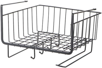 Metal Hanging Basket Under-Cabinet Wire Basket Small Item Organiser for Home Use Under Desk Shelf for Kitchen Pantry Bookshelf with Dual Mounted Hooks