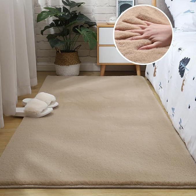 NATURAL FAUX RABBIT Rug Ultra Soft Plush Extra Large Rugs Living Room Wool Shaggy Fluffy
