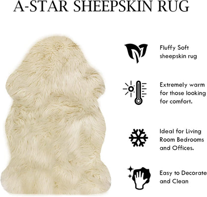 Real Genuine Sheepskin Rug Natural Sheepskin Throw Real Full Sheepskin Rugs Fluffy Fur Rug Authentic Sheepskin Seat Covers For Chairs Sheepskin Seat Pads Cushion White (70X100cm)(Double: 210x80cm)