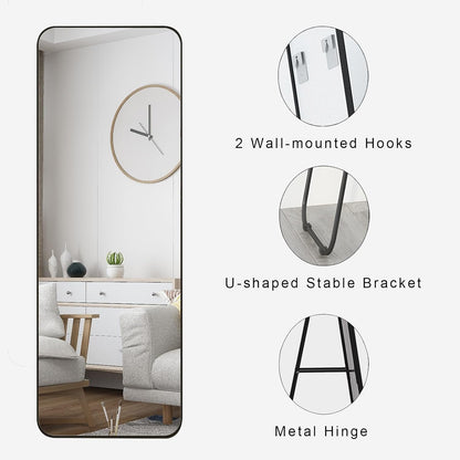 Full Length Mirror 148 x 36 cm, Free Standing Floor Mirror, Wall Mounted Black Frame Hang Large Body Mirror for Dressing Room