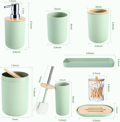 6 piece Bathroom Accessories Set with round bamboo cover