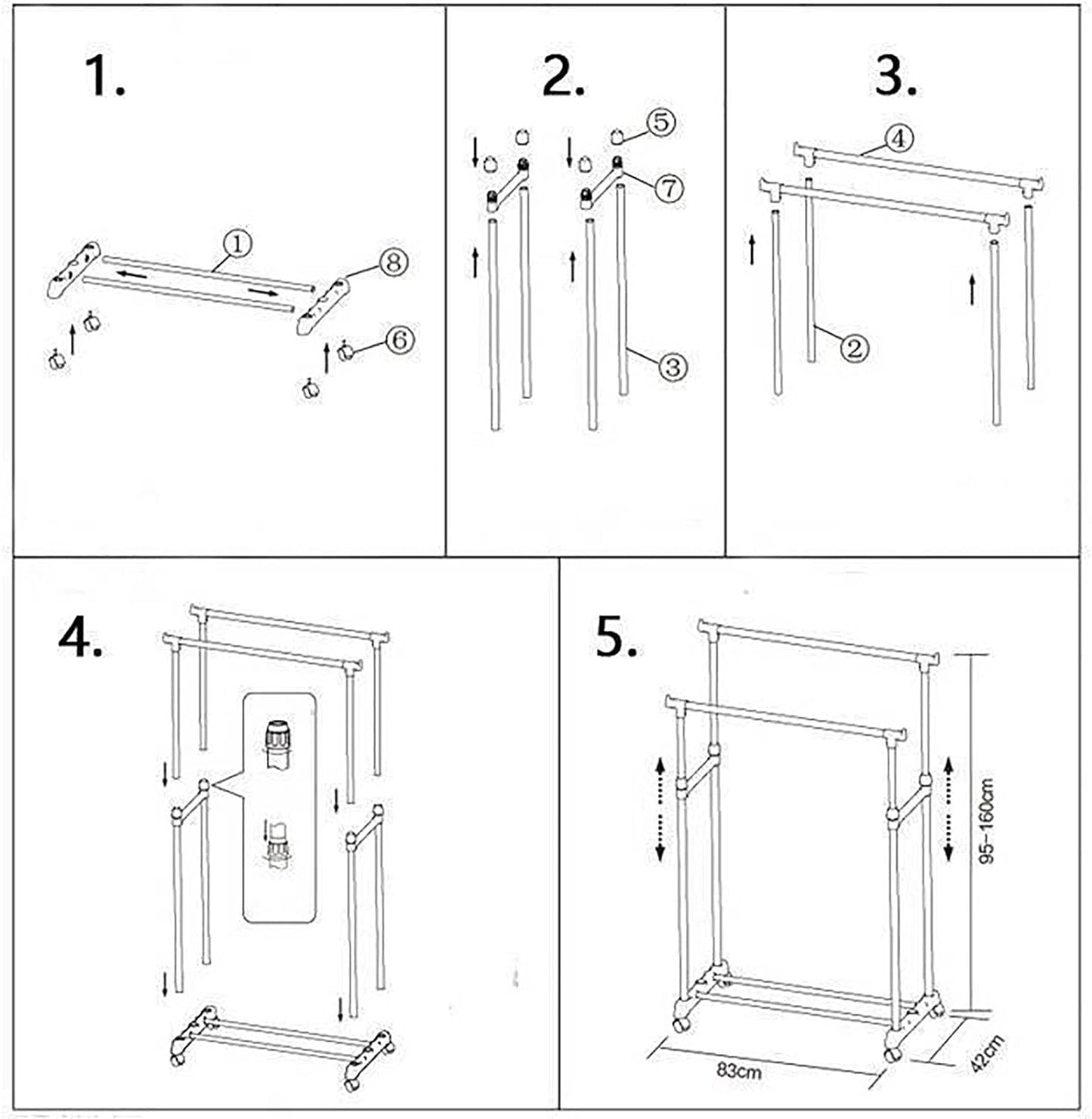Double Rail Clothes Rail, Portable Clothes Rack on Wheels
