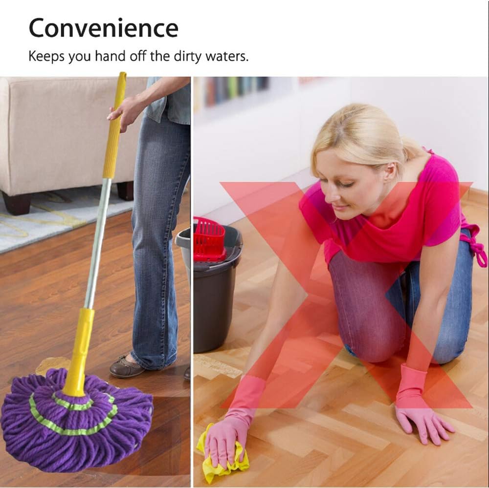 360 Degree Twist Floor Mop,Hands Free Retractable Mop with Cotton Yarn Head for Household Cleaning