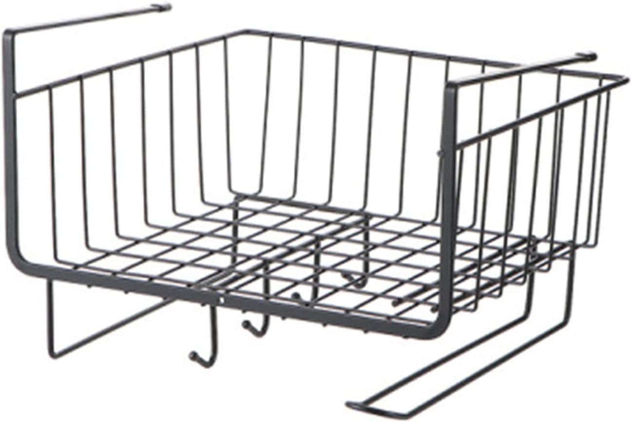 Metal Hanging Basket Under-Cabinet Wire Basket Small Item Organiser for Home Use Under Desk Shelf for Kitchen Pantry Bookshelf with Dual Mounted Hooks