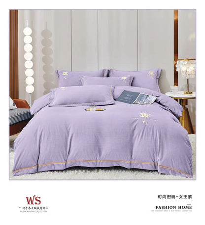 4 Pieces Velvet  King Size Complete Bedding Set Duvet Cover Fitted Sheet & Pillow Cases