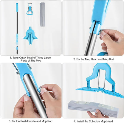 Sponge Mop with Telescopic Handle, Inbuilt Wringer and Highly-Absorbent PVA Sponge - Floor Cleaning Mop for Kitchen, Bathroom and Around the Home