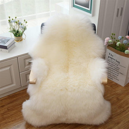 Real Genuine Sheepskin Rug Natural Sheepskin Throw Real Full Sheepskin Rugs Fluffy Fur Rug Authentic Sheepskin Seat Covers For Chairs Sheepskin Seat Pads Cushion White (70X100cm)(Double: 210x80cm)