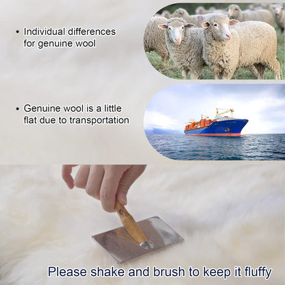 Real Genuine Sheepskin Rug Natural Sheepskin Throw Real Full Sheepskin Rugs Fluffy Fur Rug Authentic Sheepskin Seat Covers For Chairs Sheepskin Seat Pads Cushion White (70X100cm)(Double: 210x80cm)