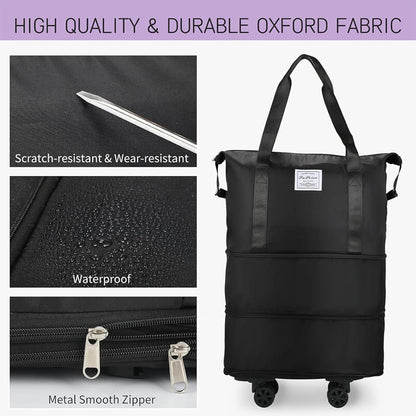 Duffle Bag for Travel with Wheels Expandable and Removable Wheels