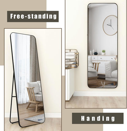 Full Length Mirror 148 x 36 cm, Free Standing Floor Mirror, Wall Mounted Black Frame Hang Large Body Mirror for Dressing Room