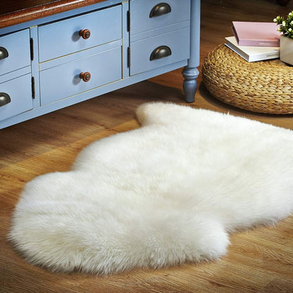 Real Genuine Sheepskin Rug Natural Sheepskin Throw Real Full Sheepskin Rugs Fluffy Fur Rug Authentic Sheepskin Seat Covers For Chairs Sheepskin Seat Pads Cushion White (70X100cm)(Double: 210x80cm)