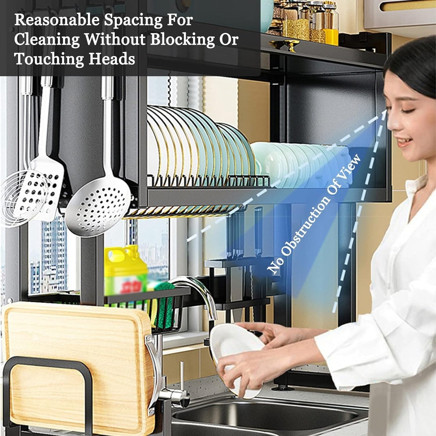 Over Sink Dish Drying Rack, Kitchen Organization And Storage Shelf Large Capacity For Drying Bowls Plates Cups (Color : Black,