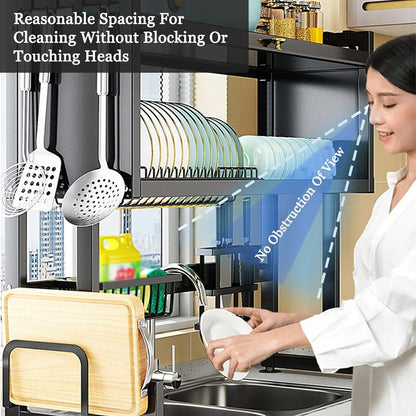Over Sink Dish Drying Rack, Kitchen Organization And Storage Shelf Large Capacity For Drying Bowls Plates Cups (Color : Black,