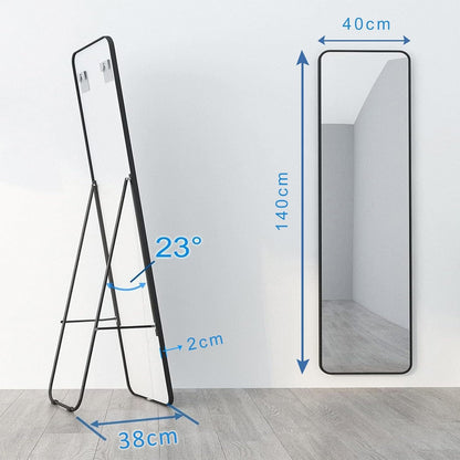 Full Length Mirror 148 x 36 cm, Free Standing Floor Mirror, Wall Mounted Black Frame Hang Large Body Mirror for Dressing Room