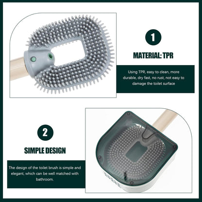 Silicone Toilet Brush and Holder Set, Deep Cleaning Bowl Toilet Brush with Soft Flexible Bristles and No-Slip Plastic Handle