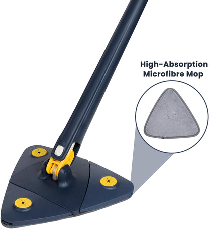 360° Rotating Triangular Cleaning Mop for Walls Triangle Mop with Extra Microfibre Absorbent Head Automatic Water Squeezing and Extendable Handle Wet Dry Floor Ceiling Window Cleaning