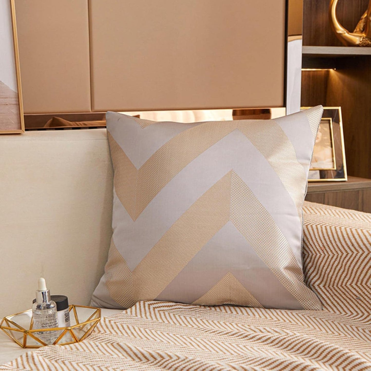 Satin Cushion Cover Nordic Pillow Case Geometry Silky Home Decor  45x45