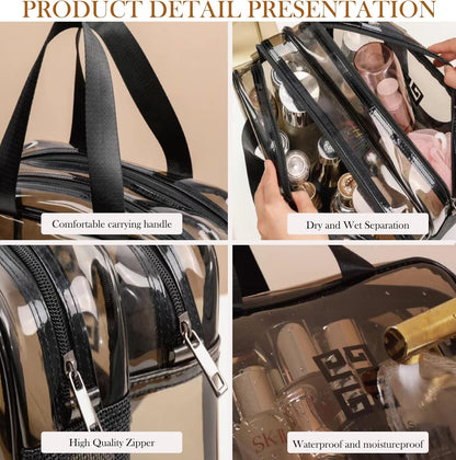 Clear Makeup Bag, Waterproof Makeup Bag ,Large Waterproof Clear Travel Bag for Toiletries - Transparent Makeup Bag with Double Zipper Design - TSA Compliant Carry-On for Men and Women - Stylish Black Trim