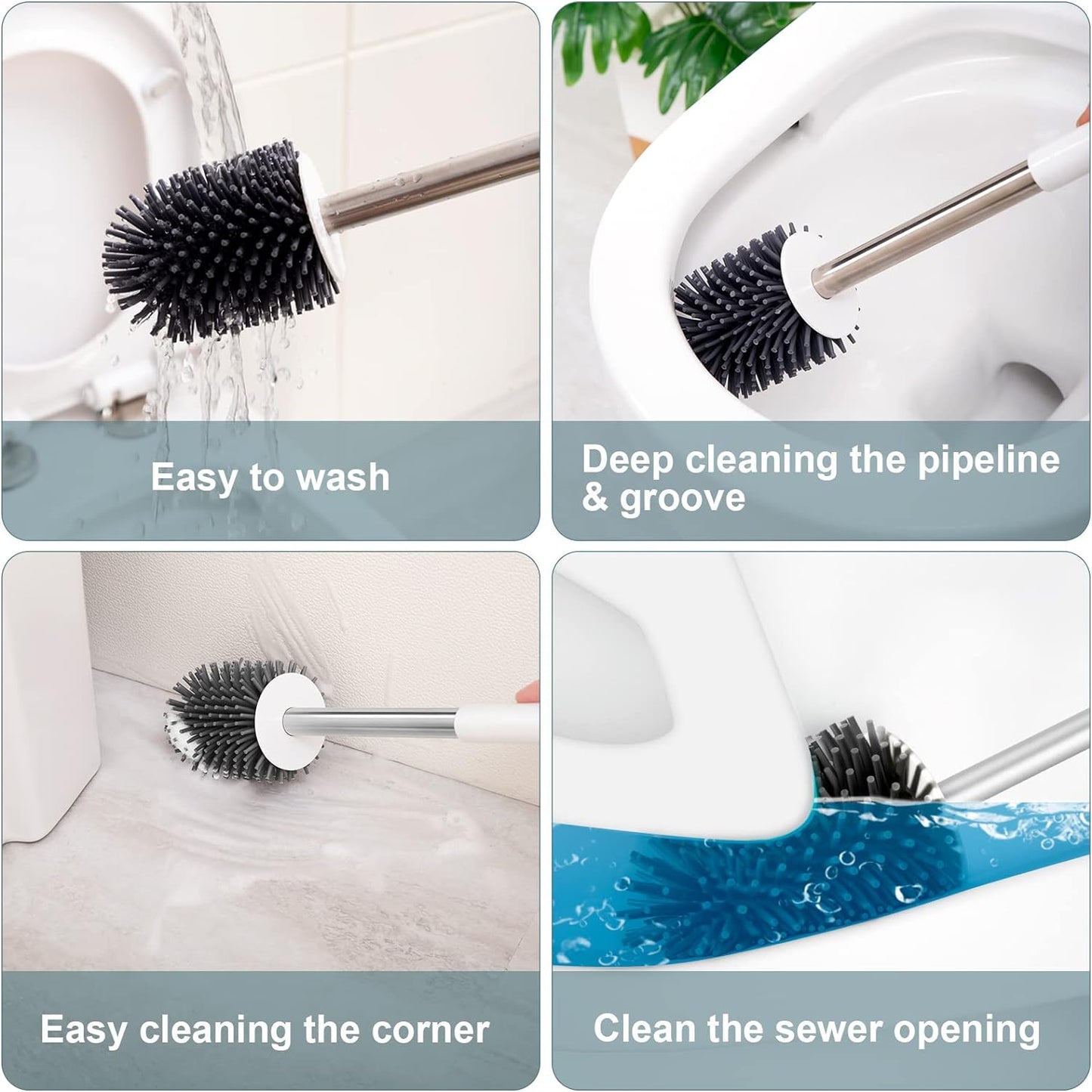 Toilet Brushes and Holder Set ,Wall Mounted Toilet Brush Grey, Silicone Toilet Bristle Brush with Holder for Bathroom Cleaning ,