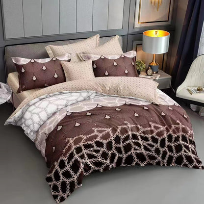 4 Piece (King)  Bedding Set 3D Design Duvet Cover Set Microfibre Printed Bedding Set with Pillow Cases and Extra Fitted Sheet Hypoallergenic