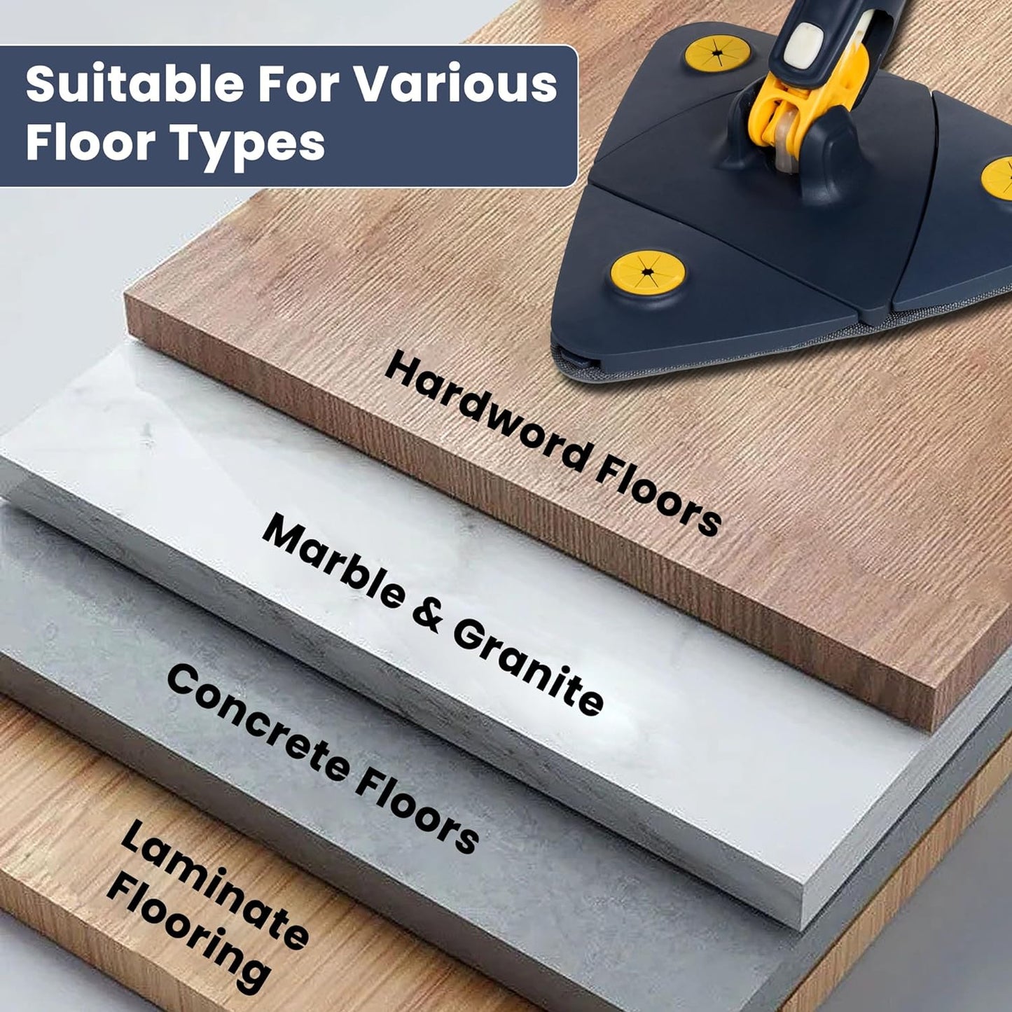 360° Rotating Triangular Cleaning Mop for Walls Triangle Mop with Extra Microfibre Absorbent Head Automatic Water Squeezing and Extendable Handle Wet Dry Floor Ceiling Window Cleaning