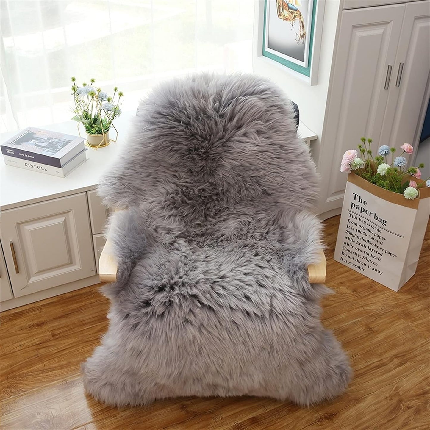 Real Genuine Sheepskin Rug Natural Sheepskin Throw Real Full Sheepskin Rugs Fluffy Fur Rug Authentic Sheepskin Seat Covers For Chairs Sheepskin Seat Pads Cushion White (70X100cm)(Double: 210x80cm)