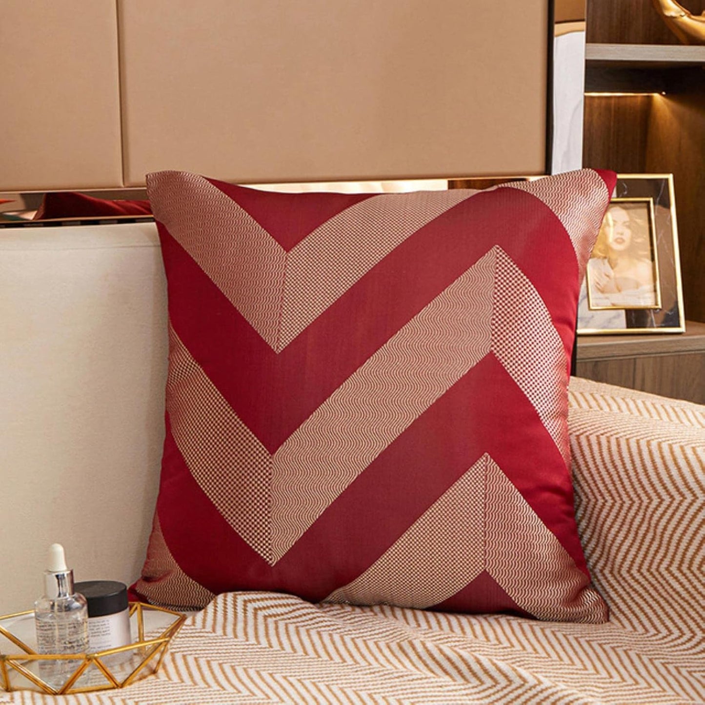 Satin Cushion Cover Nordic Pillow Case Geometry Silky Home Decor  45x45