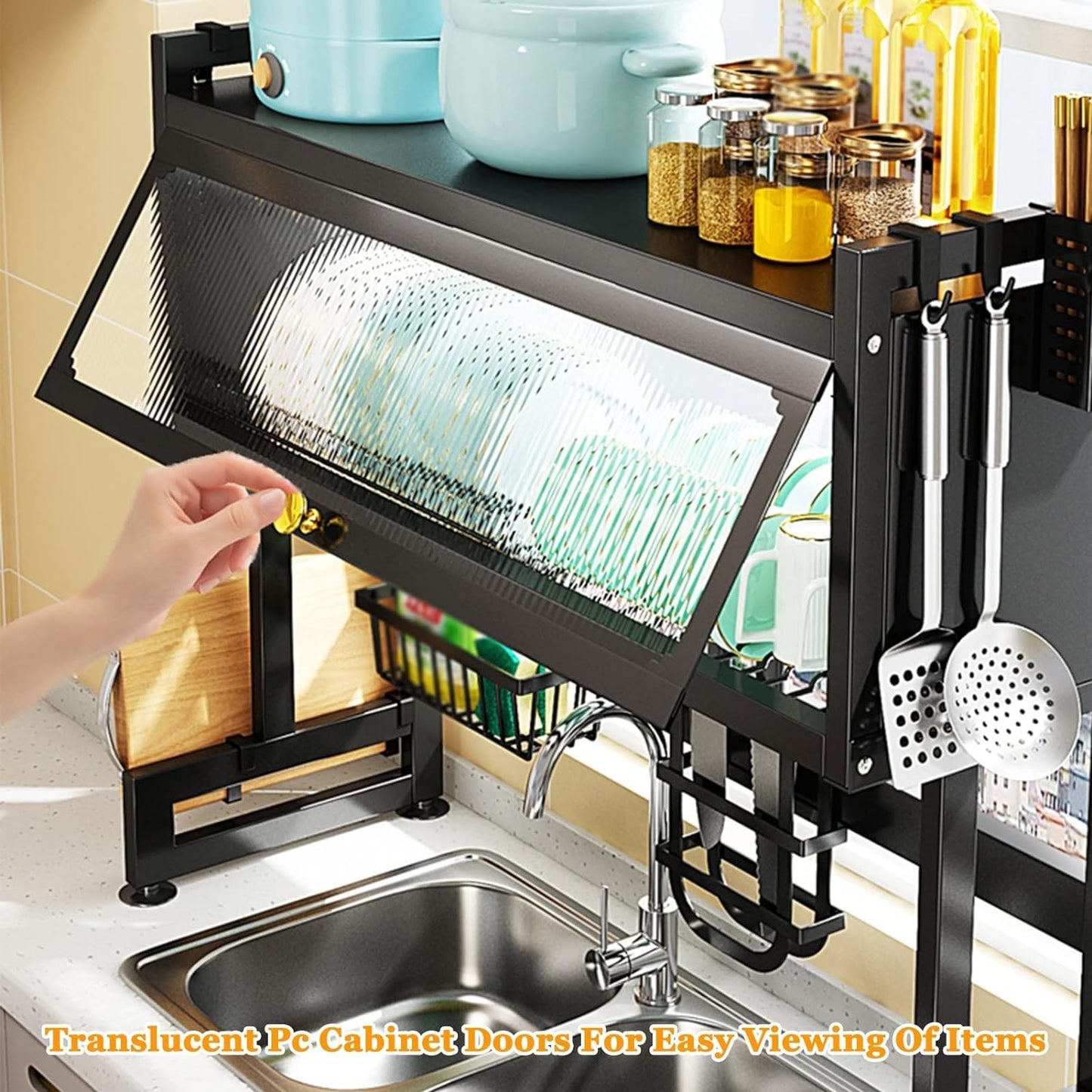 Over Sink Dish Drying Rack, Kitchen Organization And Storage Shelf Large Capacity For Drying Bowls Plates Cups (Color : Black,